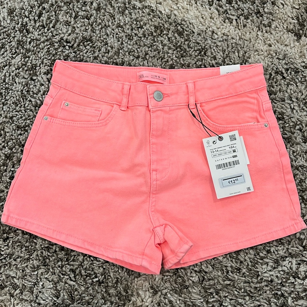 Zara Girls Denim Jean Shorts - Neon Pink / Orange sz 13-14 kids